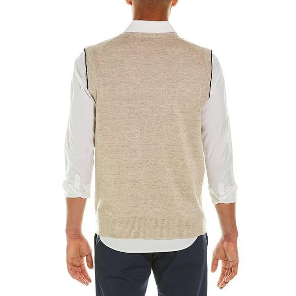 Brunello Cucinelli Mens  Linen-Blend V-Neck Sweater Vest - Picture 2 of 3